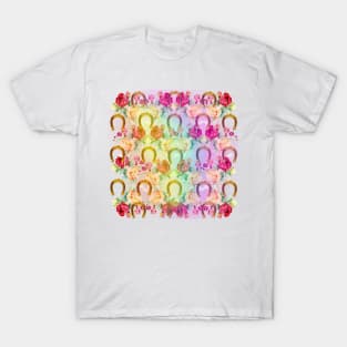 Pattern. Roses, Rainbow and Gold Horseshoes T-Shirt